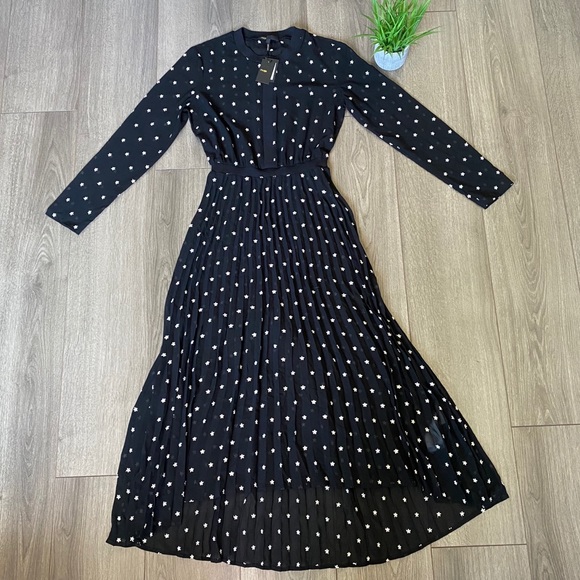 Maje Long Pleated Dress With Embroidery 